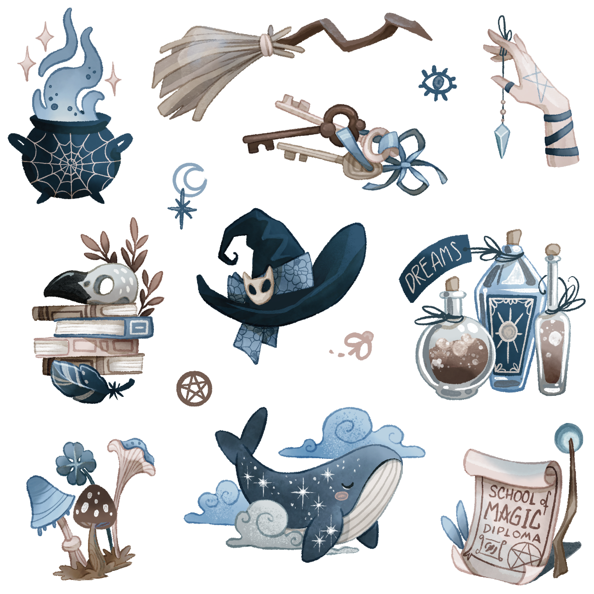 Set 20 Sticker illustrati - Witchcore 3