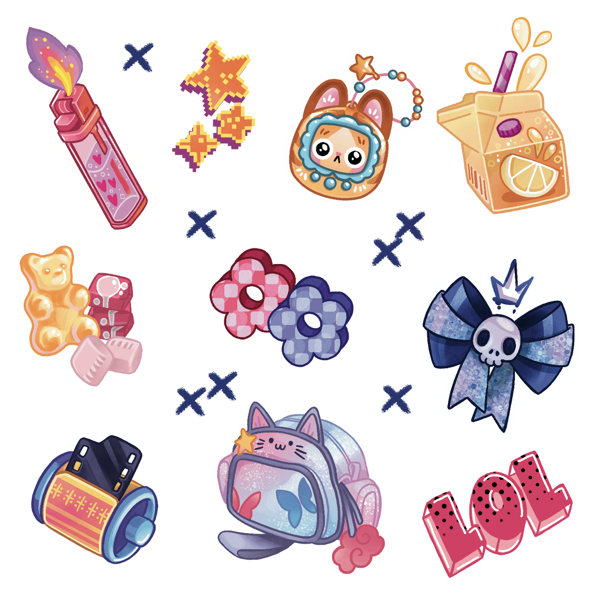 Set 20 Sticker illustrati - Y2K 1