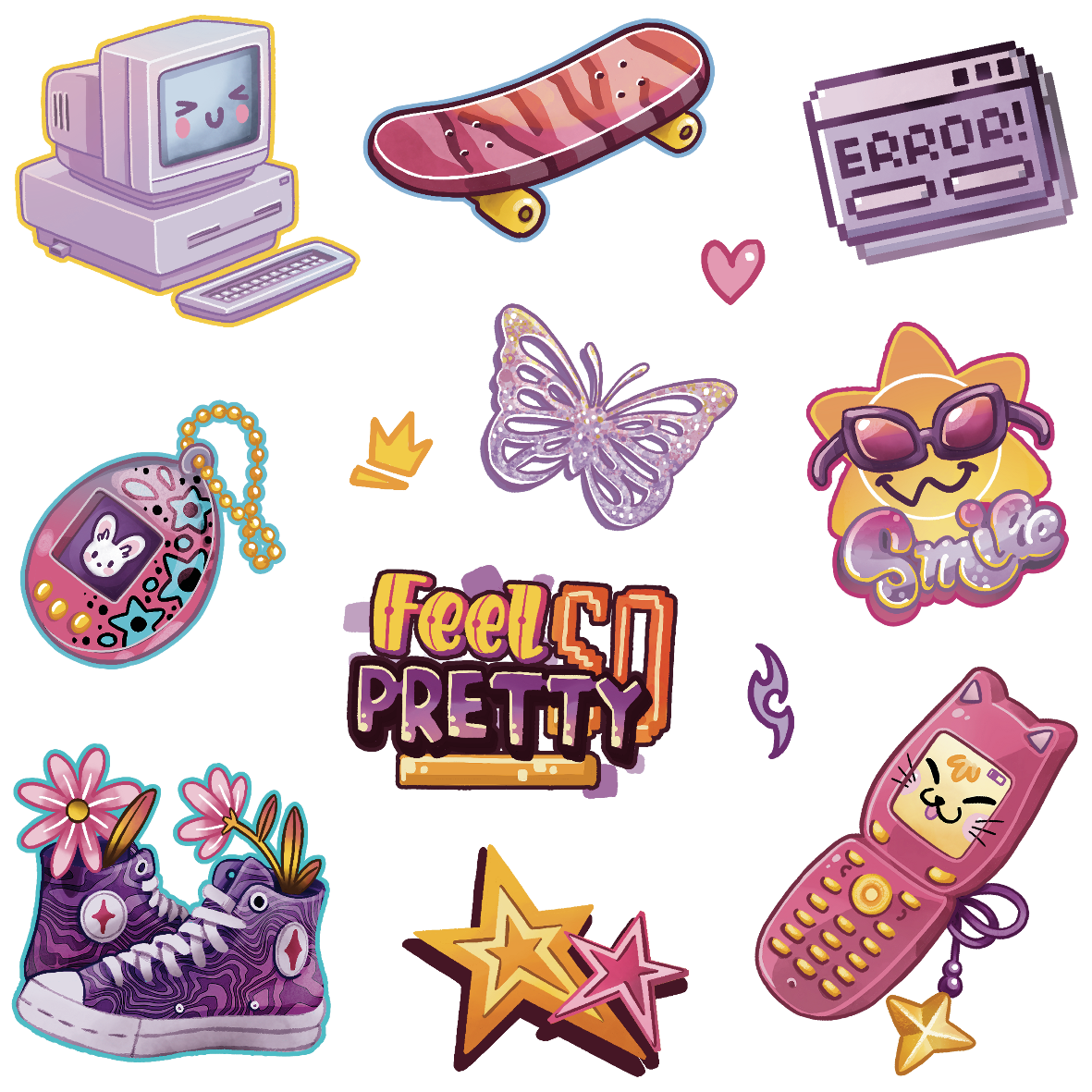 Set 20 Sticker illustrati - Y2K 2