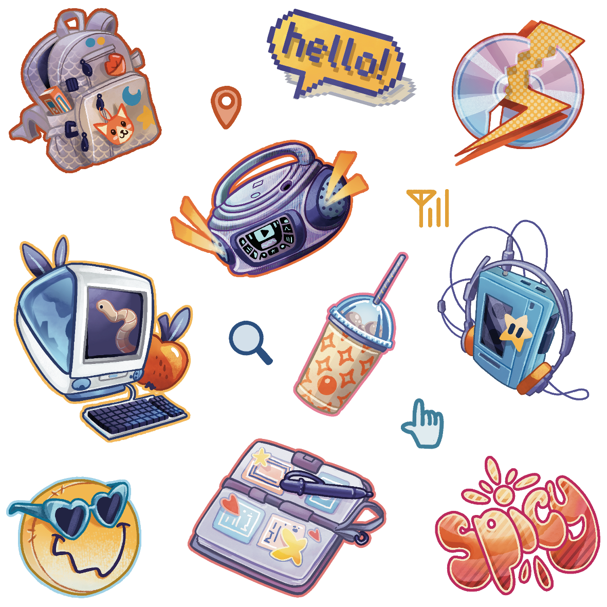 Set 20 Sticker illustrati - Y2K 3