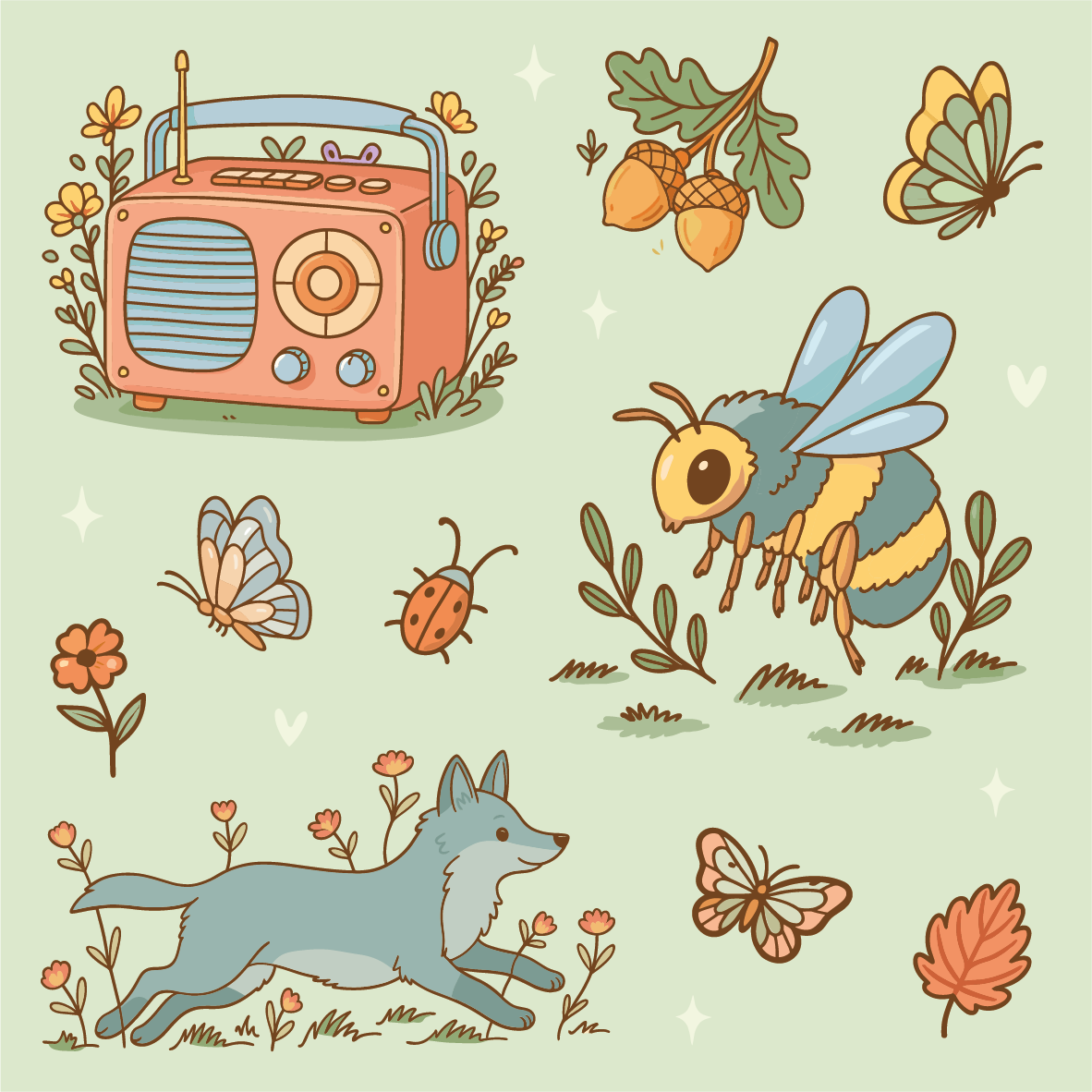 Set 20 Sticker illustrati - Cottagecore 1
