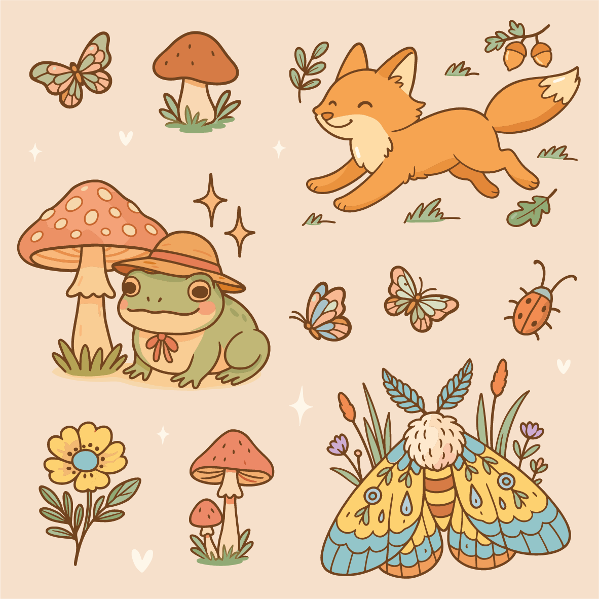 Set 20 Sticker illustrati - Cottagecore 2