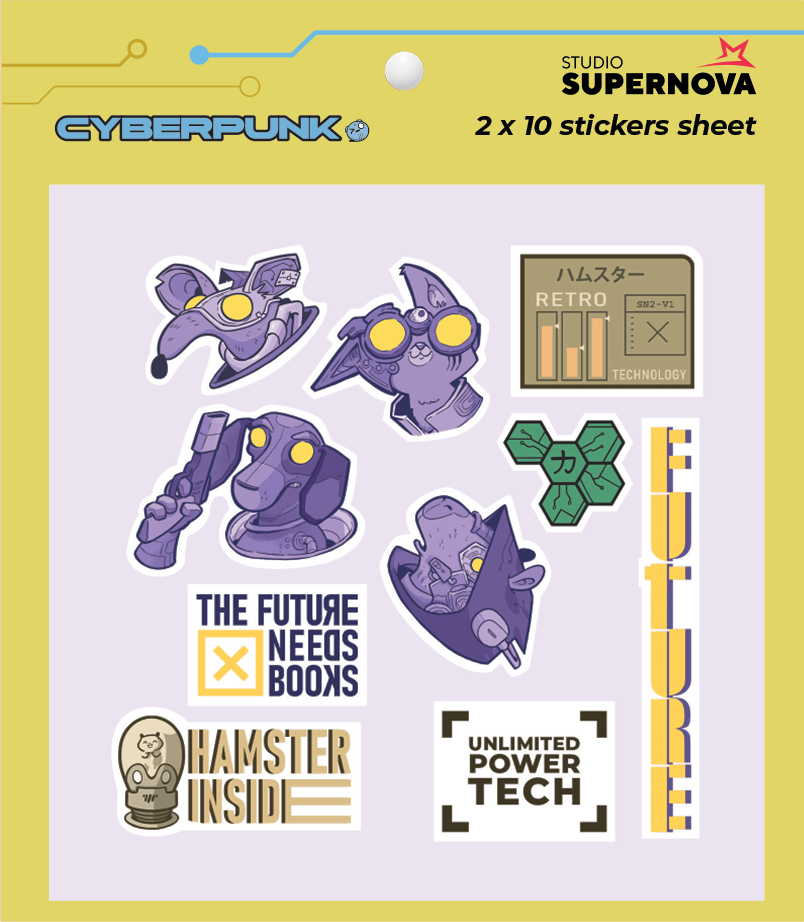 Set 20 Sticker illustrati - Cyberpunk 1
