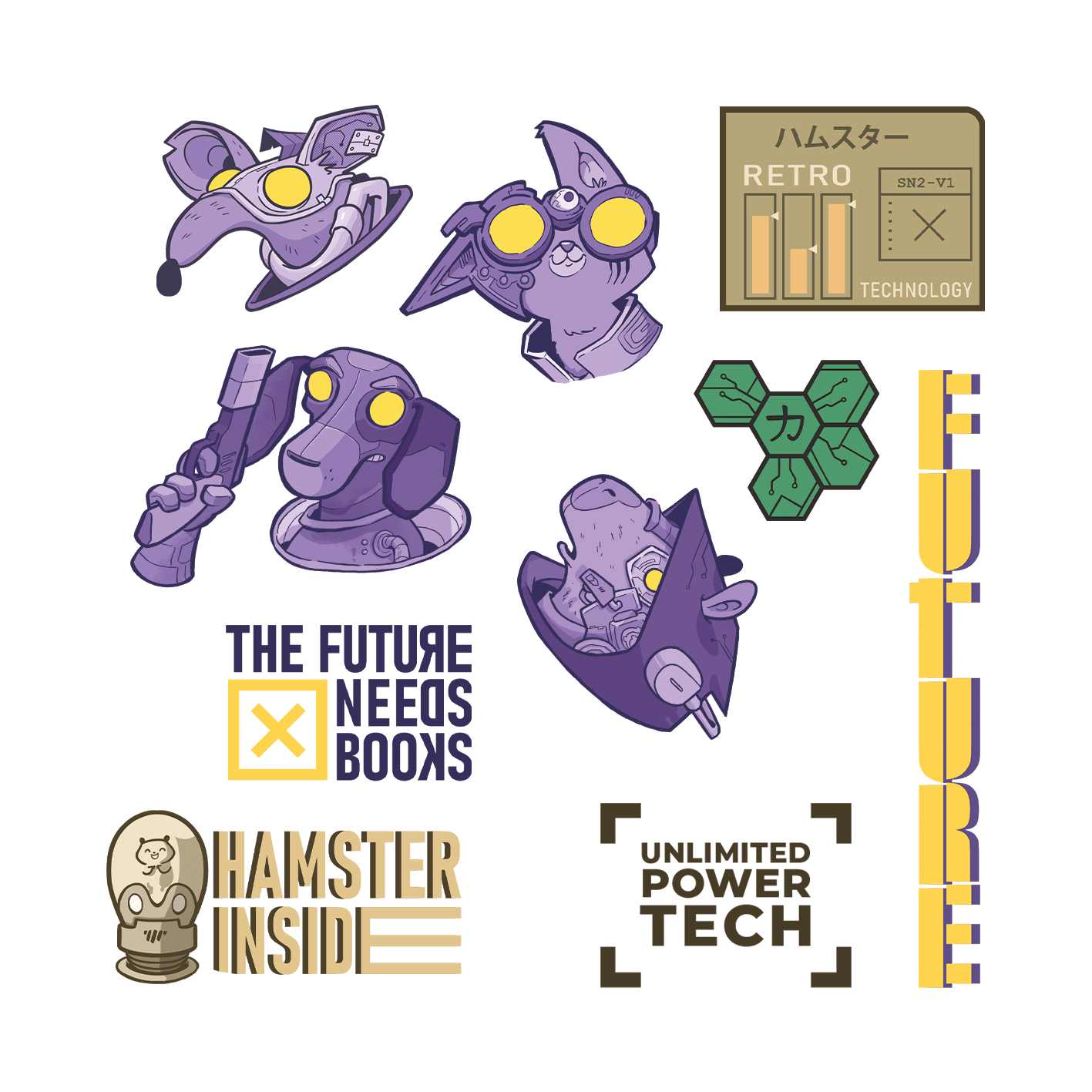 Set 20 Sticker illustrati - Cyberpunk 1