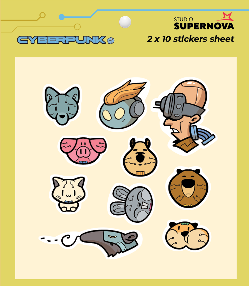 Set 20 Sticker illustrati - Cyberpunk 2