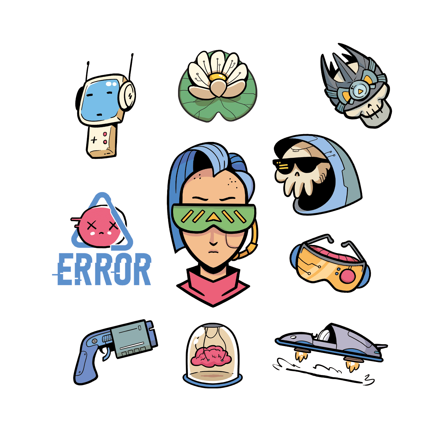 Set 20 Sticker illustrati - Cyberpunk 3