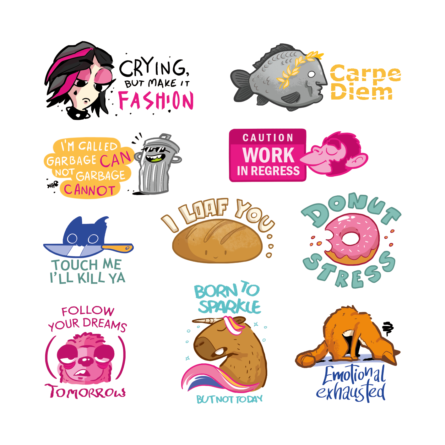 Set 20 Sticker illustrati - Trash 1