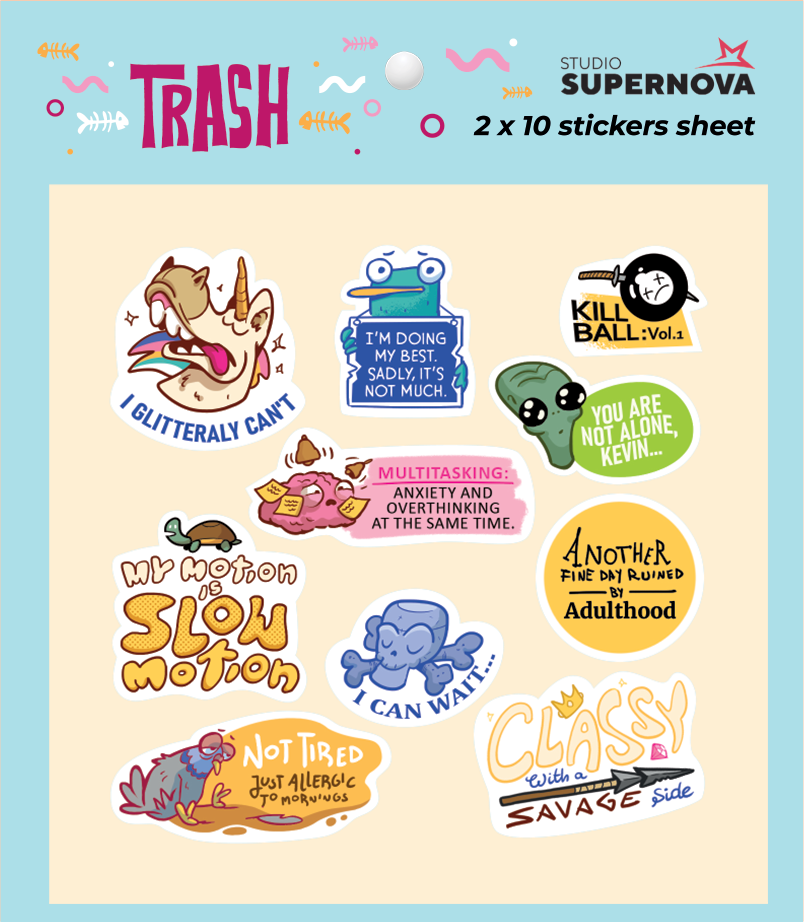 Set 20 Sticker illustrati - Trash 2
