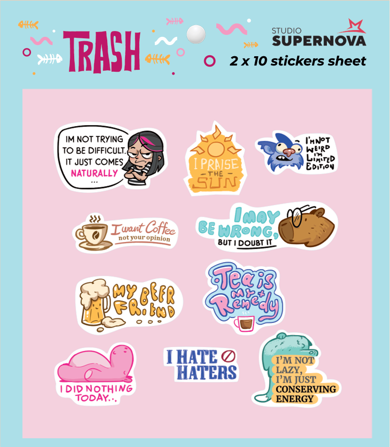 Set 20 Sticker illustrati - Trash 3