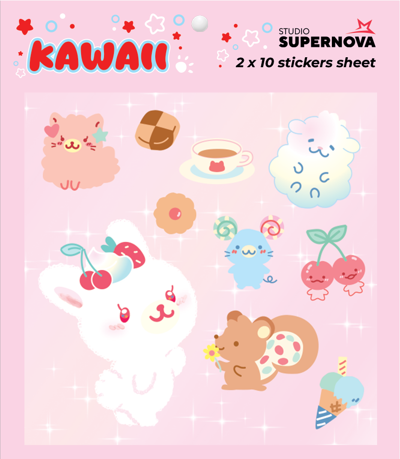 Set 20 Sticker illustrati - Kawaii 3