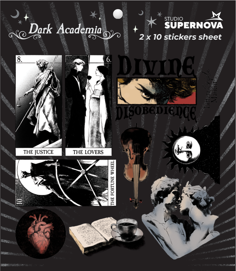 Set 20 Sticker illustrati - Dark Academia 1