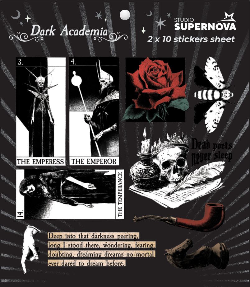 Set 20 Sticker illustrati - Dark Academia 2