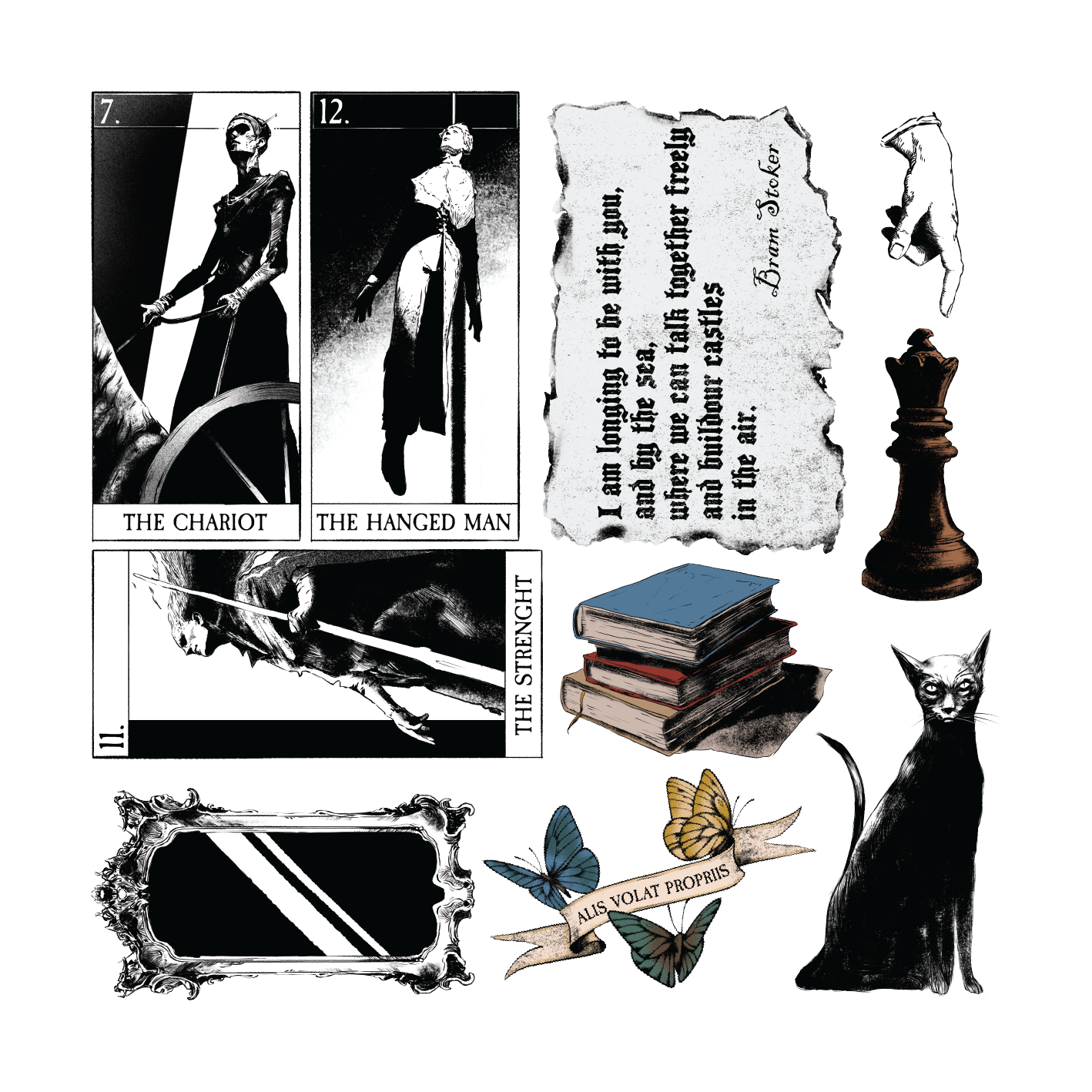 Set 20 Sticker illustrati - Dark Academia 3