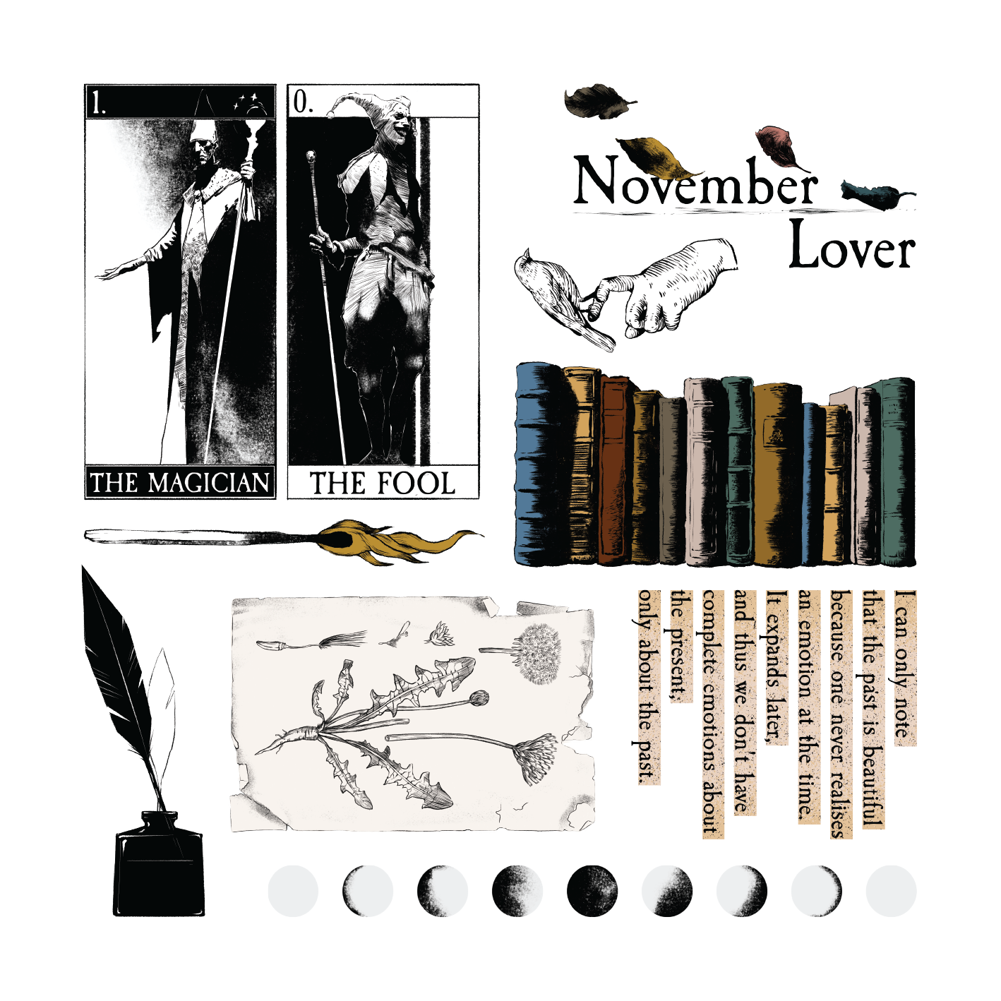 Set 20 Sticker illustrati - Dark Academia 3