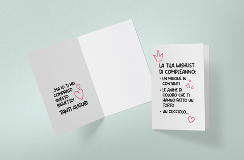 BIGLIETTO D'AUGURI WISHLIST DI COMPLEANNO