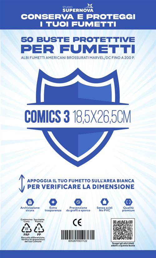 STUDIO SUPERNOVA - 50 BUSTE PROTETTIVE COMICS 3 (18,5 X 26,5)