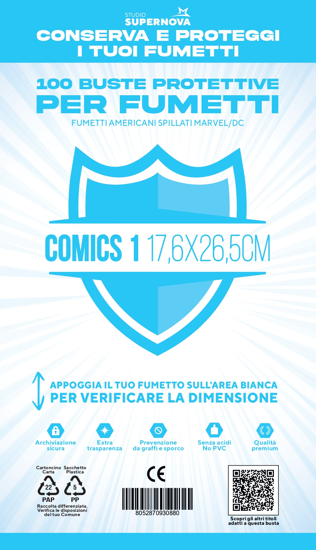 100 BUSTE PROTETTIVE COMICS 1 (17,6 x 26,5 cm)