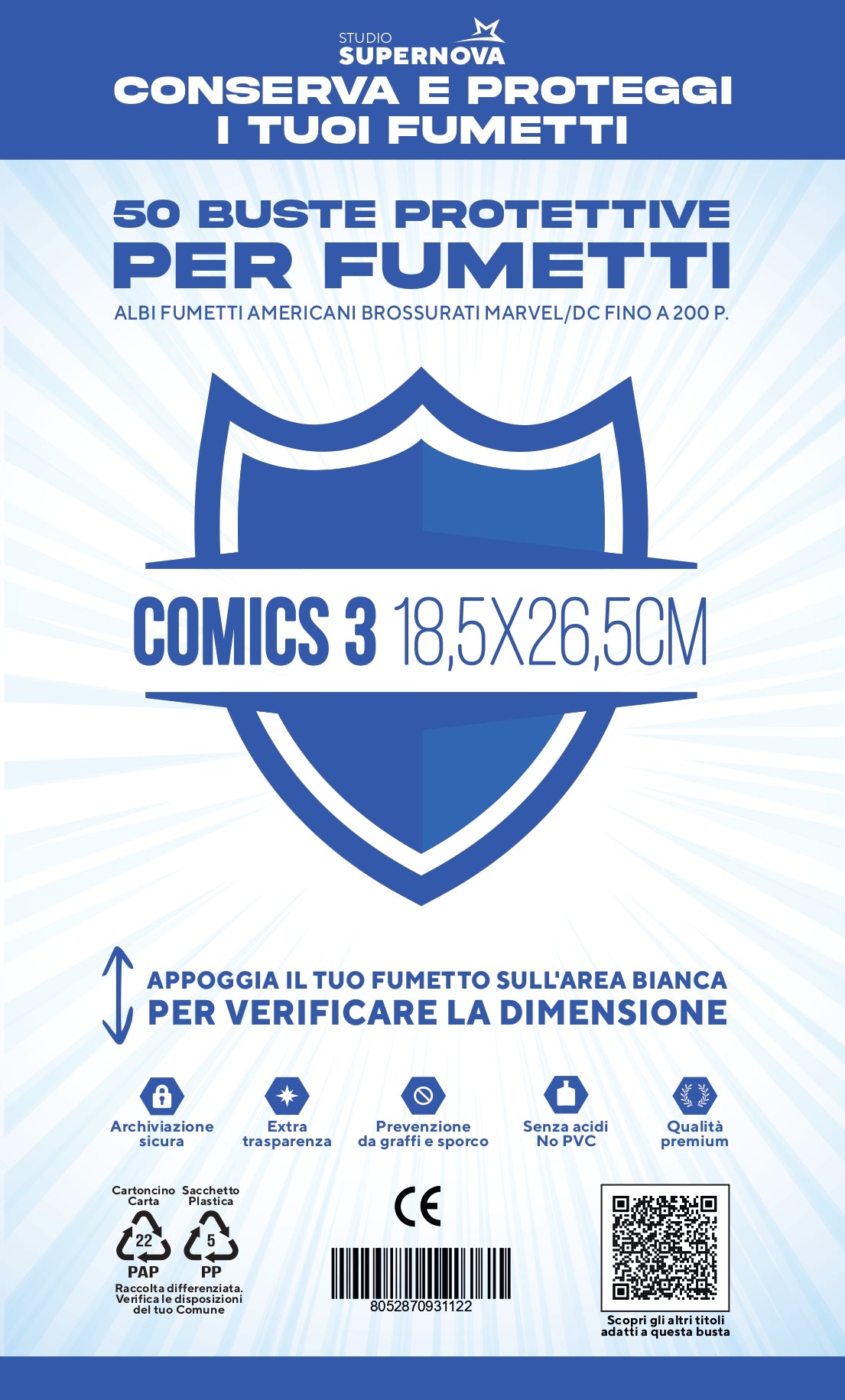 50 BUSTE PROTETTIVE COMICS 3 (18,5 x 26,5 cm)